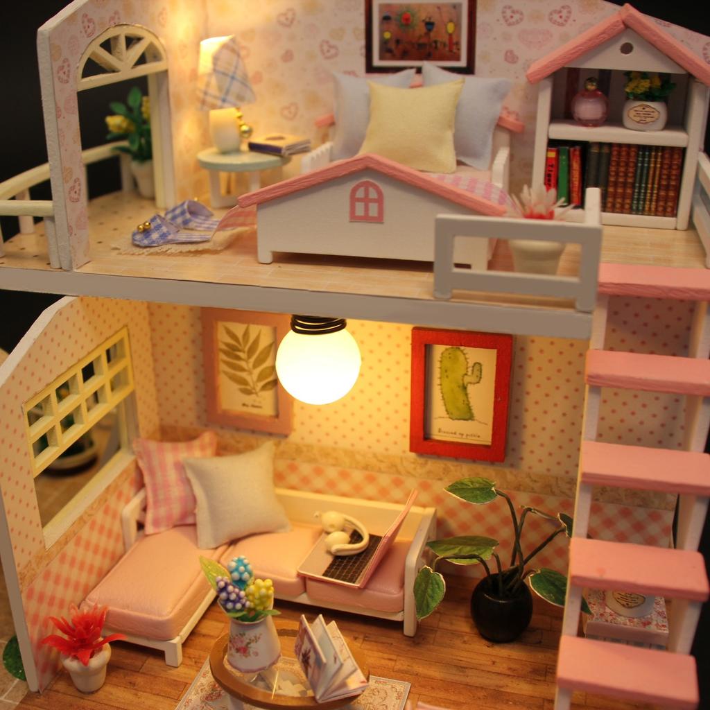 Pink Loft  DIY Miniature House Kit,  Creative Birthday Christmas Gift Assembly Model Black Friday