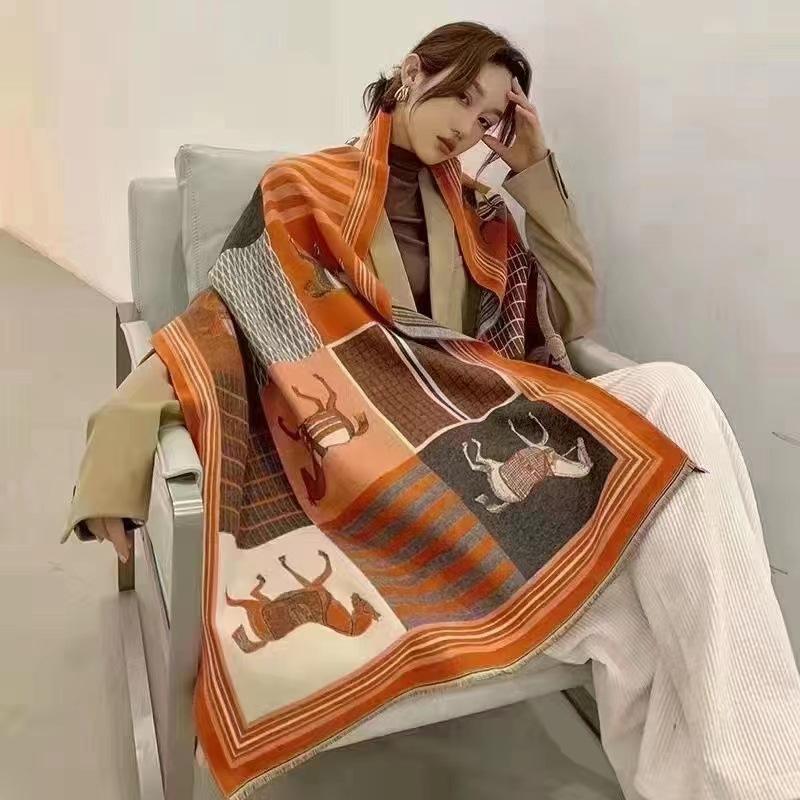Autumn And Winter Popular Shawl Outside Women'S Scarf Office Blanket Cashmere Fringed Warm Scarf Live Stream