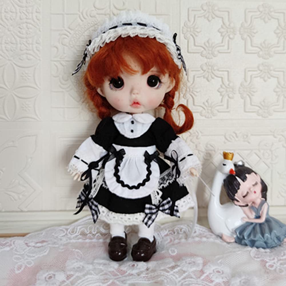 rakulifey Obitsu 11 clothing Obitsu 11 maid black dress with hair OB11 size set 2 set, one-piece costume, outfit, accessory, costume, 3-piece (Blue