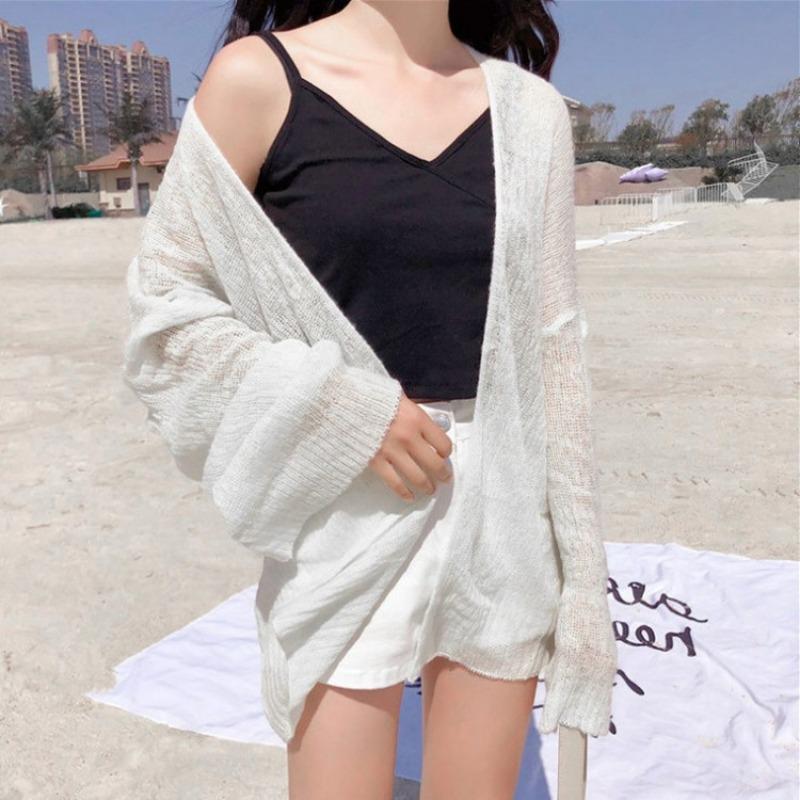 Autumn Winter Solid Color Loose Casual Cardigan Sweater Women Long Sleeve Vintage Knitting Coat Jacket Top