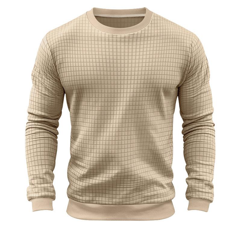 Men S Round Neck Waffle Knit Long Sleeve T Shirt Casual Basic Top