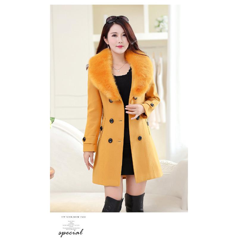Woolen Fur Collar Women's Coat Korean Version Double-breasted Woolen Coat Medium and Long
