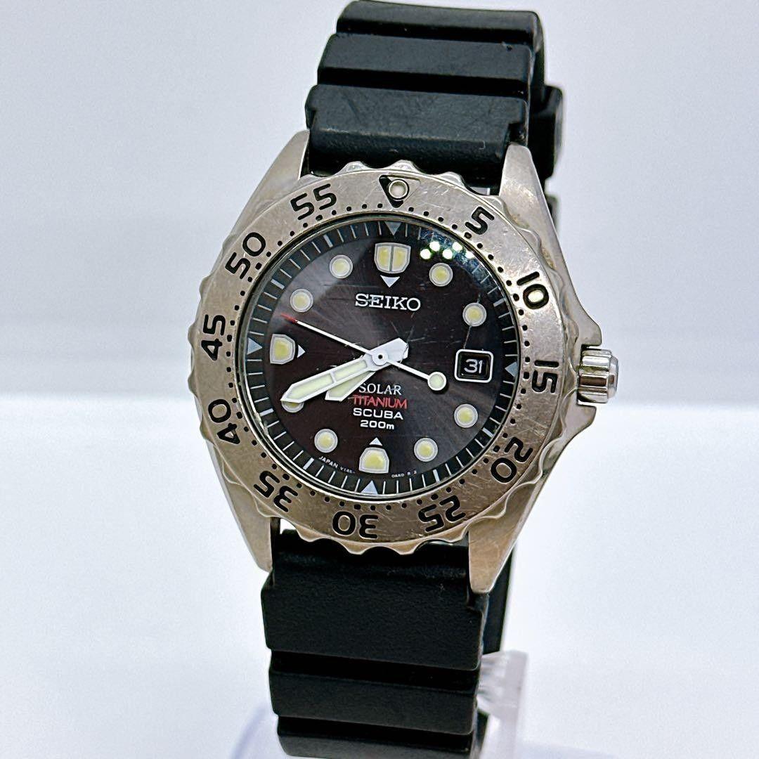 Used Seiko Solar Divers Men s Watch Titanium Black Operation confirmed
