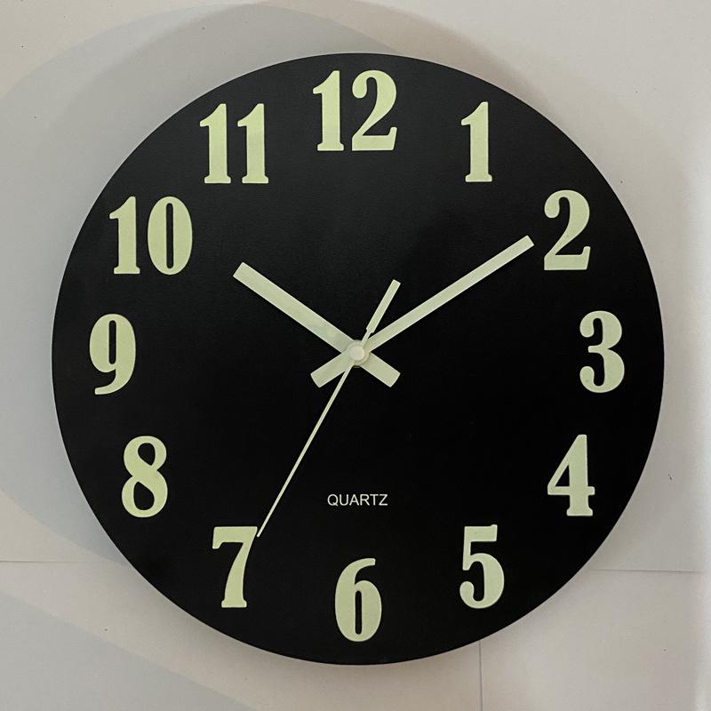 Silent Luminous MDF Wood Wall Clock with Fluorescent Wood Grain Finish