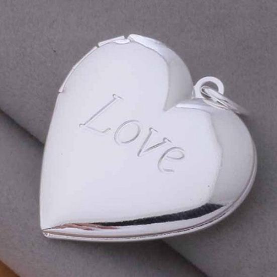 Unisex Silver Plated Heart Locket Photo Pendant Necklace Jewelry Charm Gift