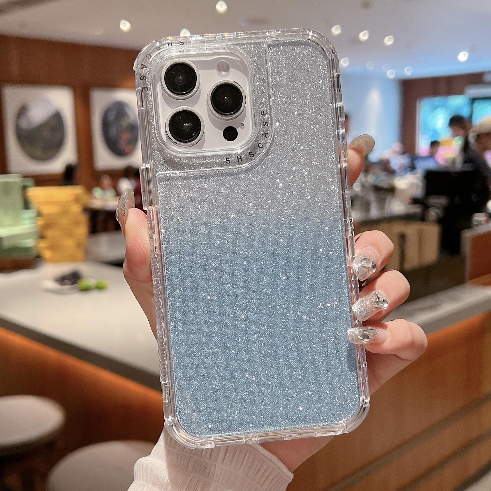 

For iPhone 16 Pro Max Case Glitter Design PC+TPU Shockproof Phone Cover Blue