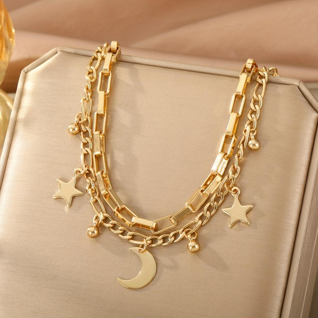 A Star-moon Square Chain Double-layer Bracelet Without Gift Box