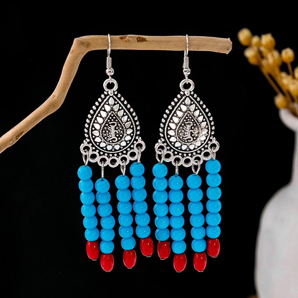 Bohemian Fringed Turquoise Earrings, Retro Minority Style Earrings, Personalized Temperament Earrings.