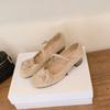 Cowhide Version~ Retro Square Head Shallow Mouth with Mary Jane Shoes Women's Niche Fashion Flower Commuting Thick Heel Single Shoes