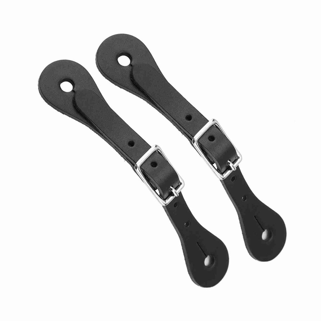 1 Pair Horse Riding Accessories Handmade Genuine Leather Equestrian Spur Strap (Black)
