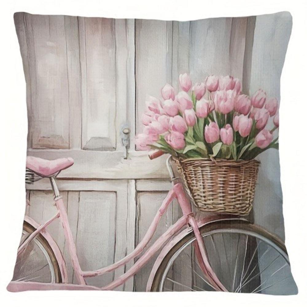 Pink Tulip Warm - Themed Pillowcase PillowcaseBedroom Living Room Sofa Home Decor Polyester Cushion Cover with Zipper