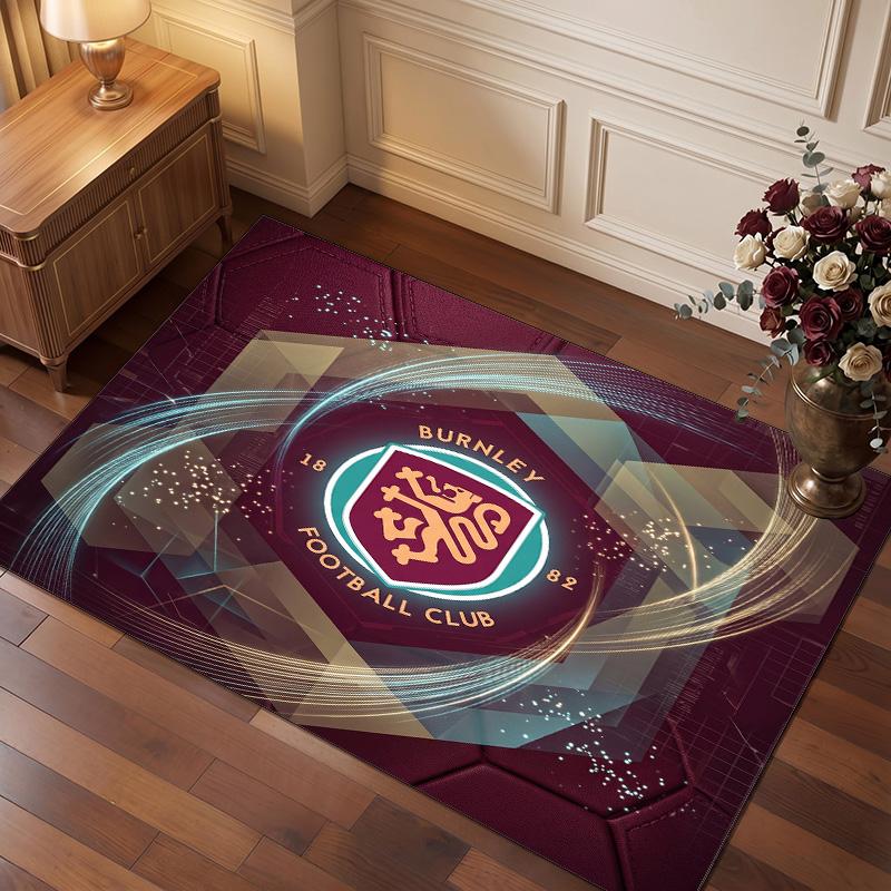 Burnley Football Print Crystal Velvet Rug, Comfortable Water Absorbent Non Slip Indoor Floor Carpet