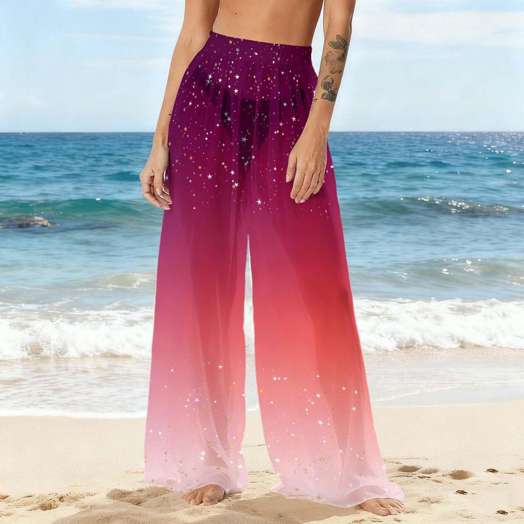 Women's Summer Covering Pants See-Through Mesh Pants Trunks Swimwear Covering Pants Bohemian Beachwear