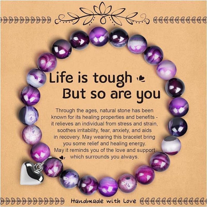 

Natural Purple Agate 8mm Handmade Bracelet – Christmas Friendship Gift for Teens