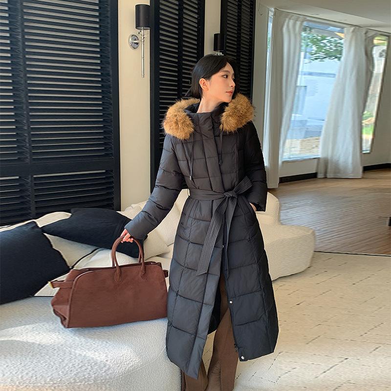 Brand Korea Dongdaemun autumn and winter new big fur collar medium and long slim down cotton clothes women's coat