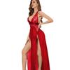 European & American Sexy Women's Long Split Mesh Halter Nightgown