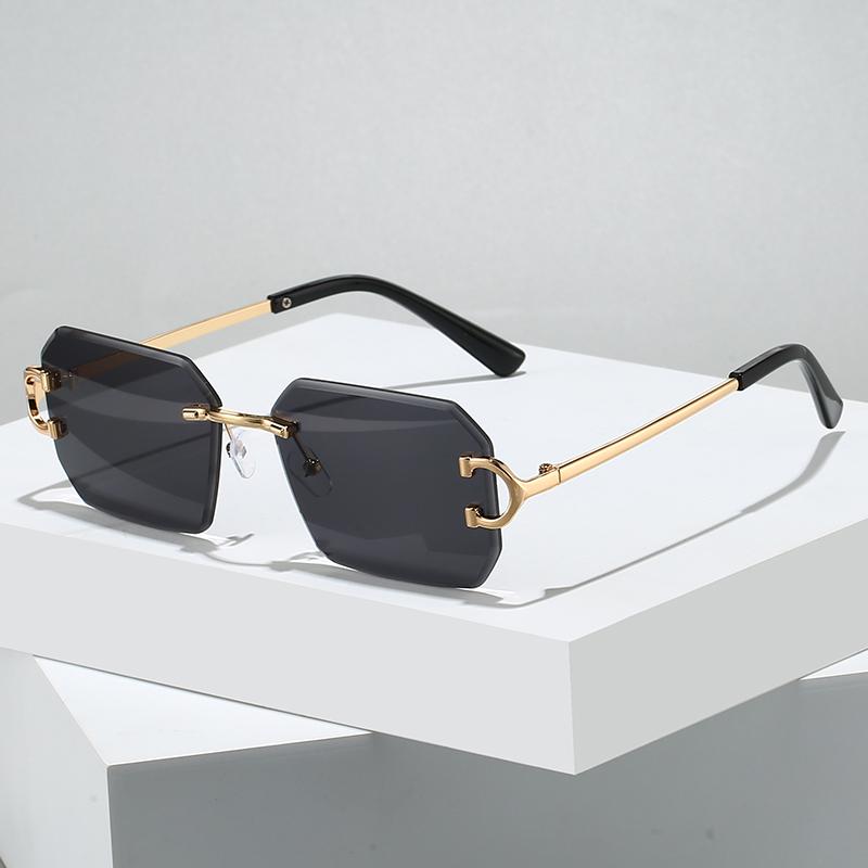 Vintage Rimless Irregular Square Sunglasses Fashion Women Men Luxury Brand Designer Sun Glasses Retro Gradient Lady Shades UV400