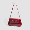 Retro Simple Shoulder Bag Western Shiny Leather Underarm Bag Fashion Baguette Bag