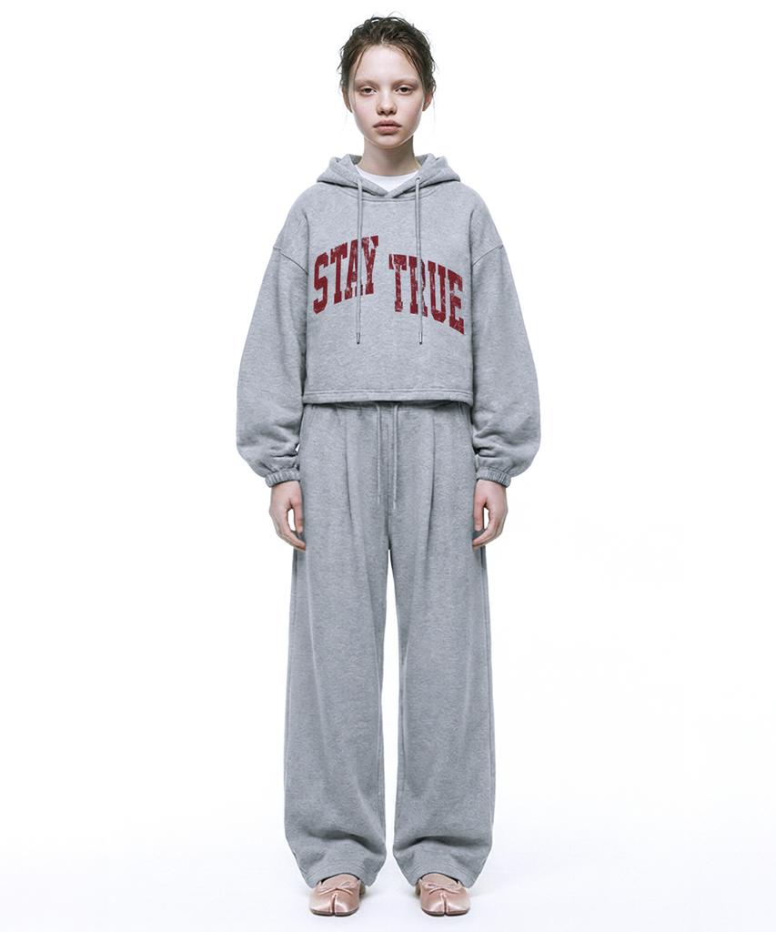 [Set] Arch Stay Burgundy String Oversized Crop Hoodie + Single-Pleat Wide Pants - Melange