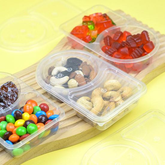 Double Compartment Condiment Container with Lids And Spoon Leakproof Sauce Box Reusable Transparent Seasoning Containers for Kitchen Cafe Restaurant