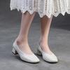 Johnature Square Toe Office Lady Pumps Genuine Leather Fashion Thick Heeled Slip-on Women's Shoes
