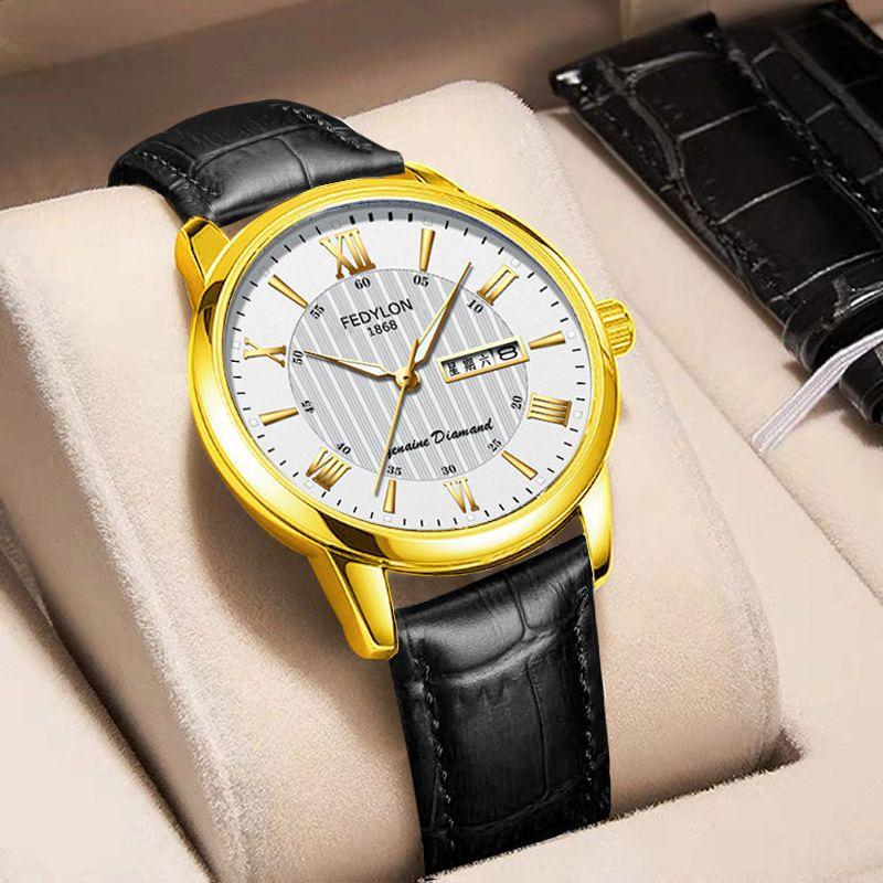 Men's Watch Waterproof and Fashionable Luminous Fully Automatic Movement Double Calendar Korean Version Casual Business Quartz Watch