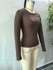2025 Y2K Ribbed Crew Neck Women's Slim Fit Long Sleeve T-Shirt - Solid Color