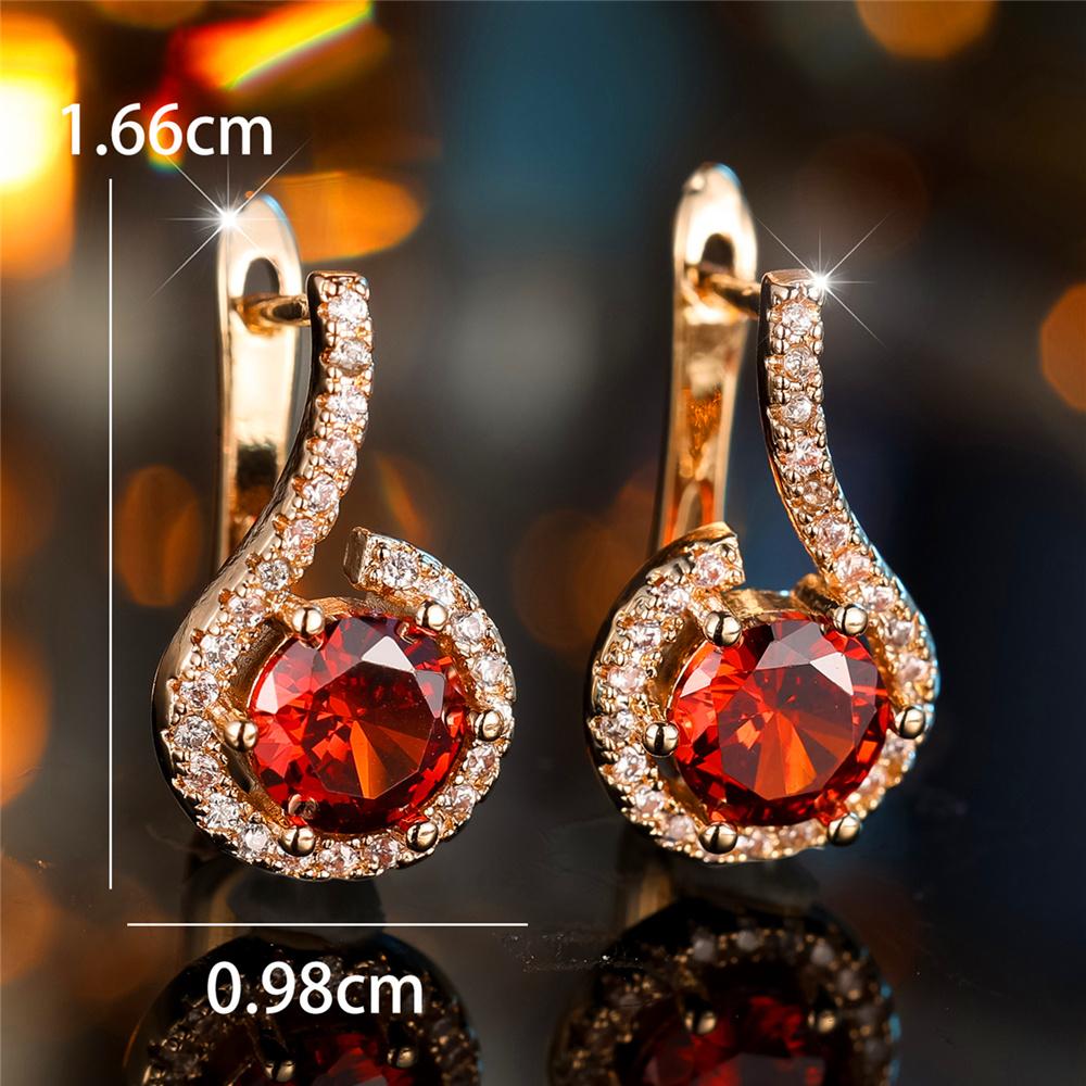 Charm Female White Red Round Zircon Stone Hoop Earrings Fashion Gold Color Wedding  For Women