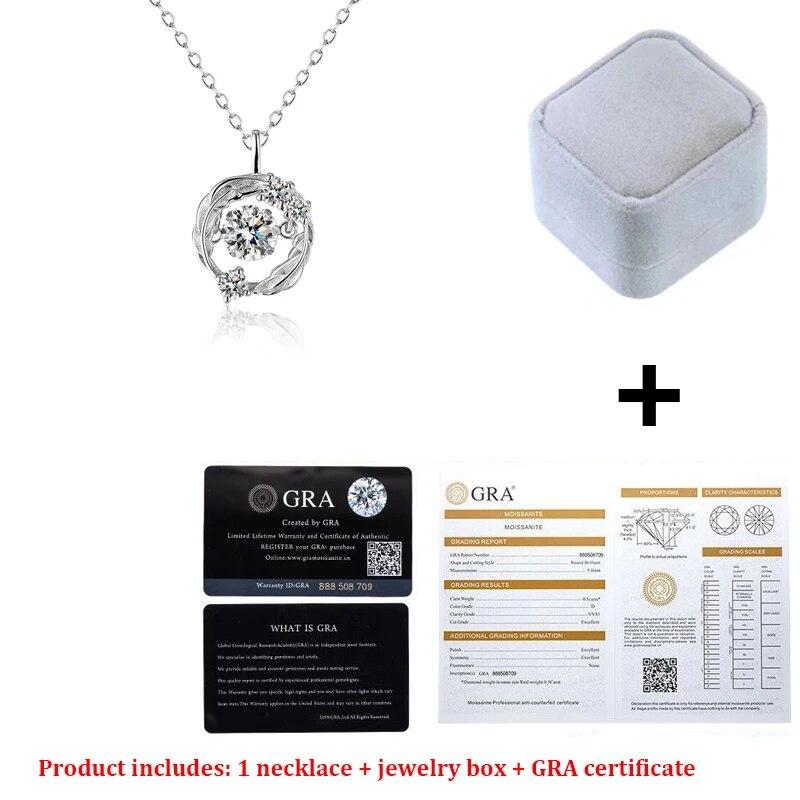 New D Color Real Moissanite Pendant Necklace Pure 925 Sterling Silver Round Feather Pendant for Women Wedding Fine Jewelry