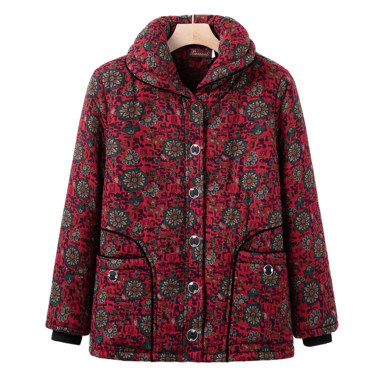 Elderly Winter Clothes New Plus Velvet Padded Coat Grandma Hooded Cotton-padded Jacket Women's Warm Soft Cotton-padded Jacket Mother Coat