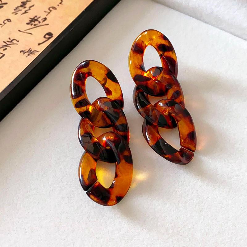 Silver Needle Leopard Print Geometric Hoop Earrings - Trendy High-End Spicy Girl Style for Women