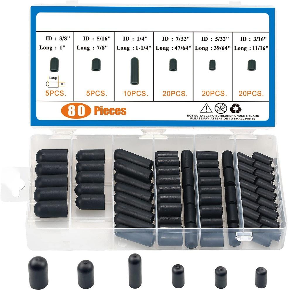 

80-160 Pcs Black Rubber Vacuum Dust For Caps- Assortment Kit For Car Carburetor Valves And Ports, Mixed Sizes, Dust Seal 80 Pieces