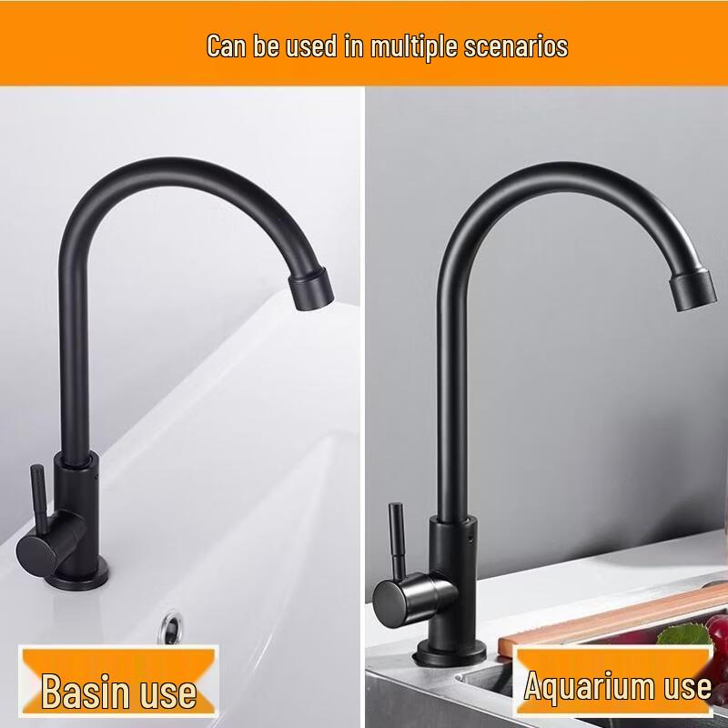 TLXT Black Single Cold Rotatable Kitchen Faucet