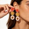 Bold Floral Layered Drop Earrings With Color-Block Design Round Statement Women Beach Style