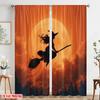 2pcs,2D Plane Printing Curtain Fabric Halloween Witch Flying On Broomstick Versatile Fabric (without Rod) Decorations Inside Use