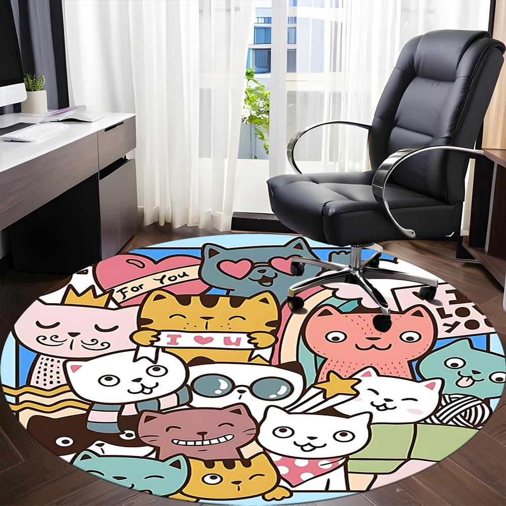 1PC Cats Love Office Round Area Rug,  Mat Suitable ForOffice, Under Office Chairs Bedroom Living Room Home Decor, Room Deco