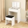 Tocador de Maquillaje con Espejo Plegable, Tocador de Maquillaje Moderno, con Taburete, Compartimento de Almacenamiento con 10 Secciones, MDF Blanco, 60.2 x 40.2 x 79cm