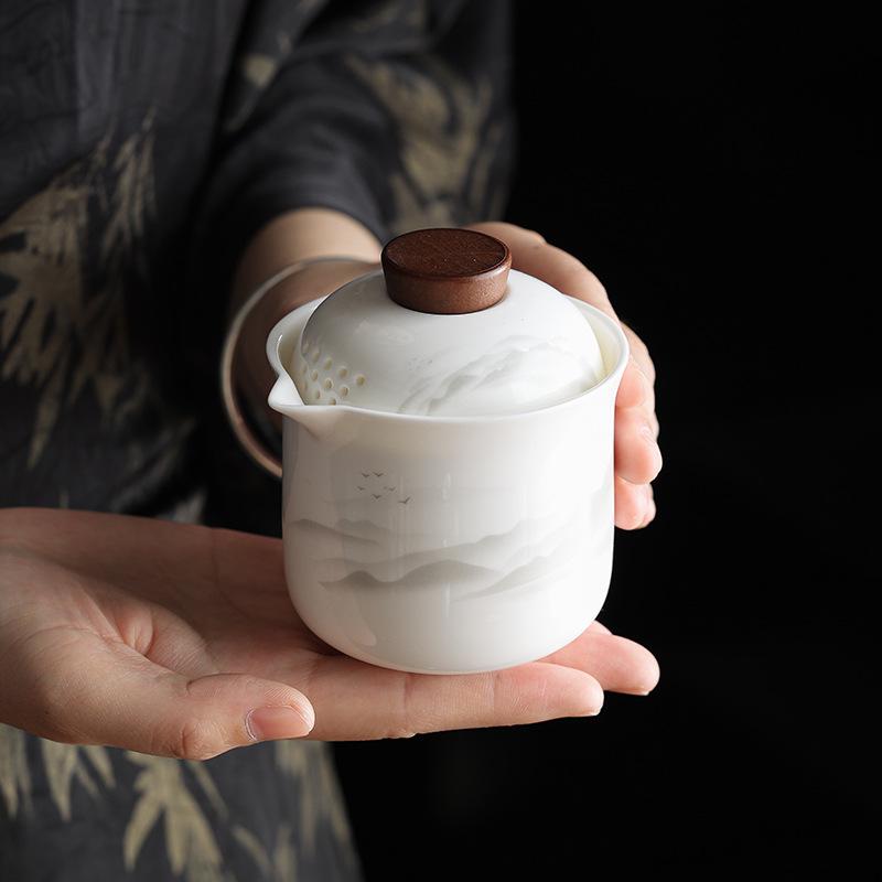 Portable outdoor ceramic travel tea set, Kuaike cup, one pot, three cups, souvenir, outdoor camping, shockproof
