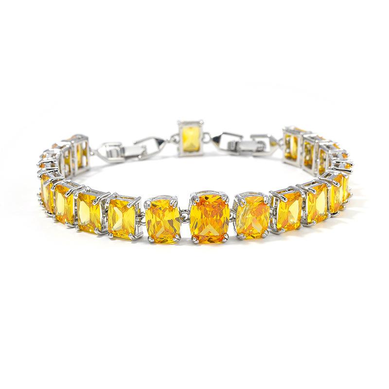 Простой Квадратный Браслет с Цирконами для Девочек, Нишевый Медный Покрытый Белым Золотом 24K Золотой Браслет, Инкрустированный Драгоценными Камнями. Length 18 + 3cm Extended Buckle