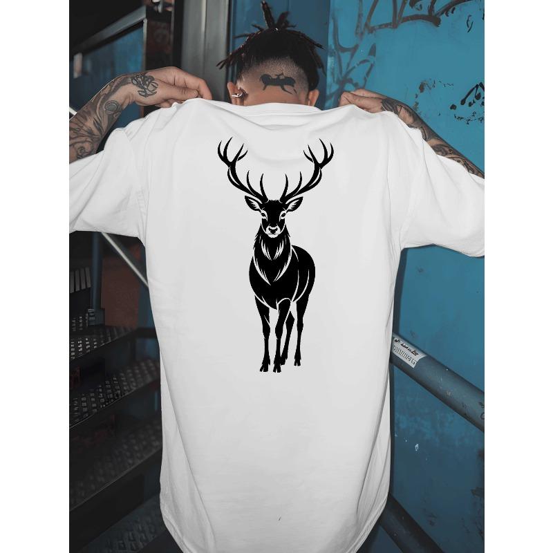 Deer Men's T-shirts Classic Versatile Round Neck Back Printed T-shirt Shirt, Suitable for Basketball, a Must-have Men's Summer Outfit In the Gym
