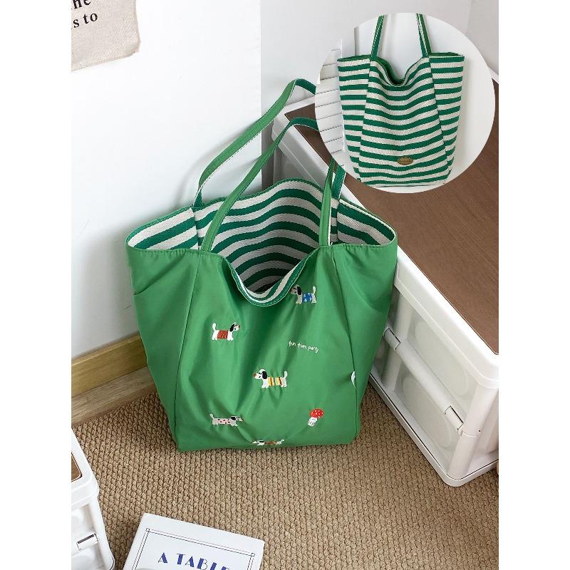 Early spring new dopamine double-sided shoulder bag cute dachshund dog embroidered canvas bag small fresh nylon underarm bag