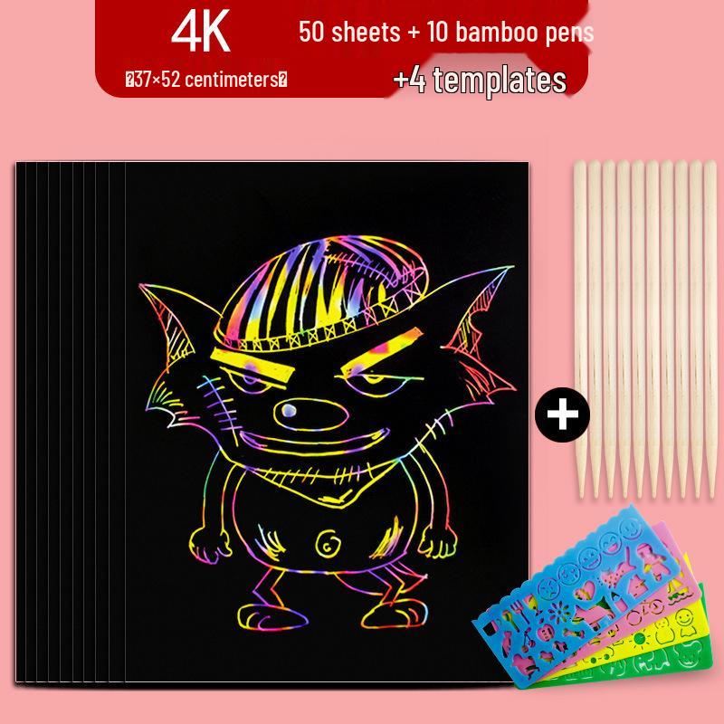 

Набор бумаги для скретч-арта 4K: Красочный набор для граффити и рисования своими руками для детей, черная бумага для творческих проектов в детском саду