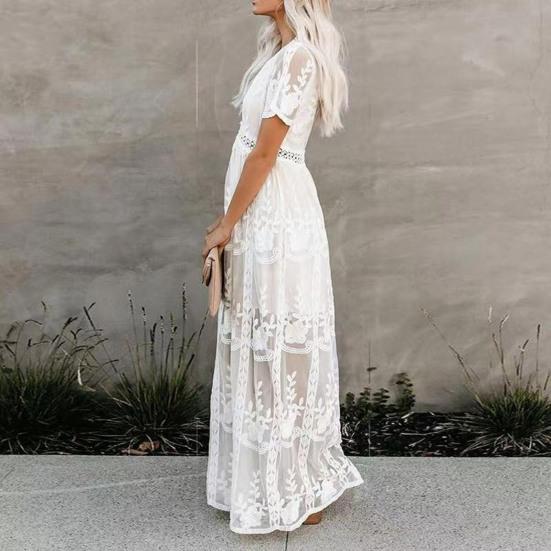 Long Dress Embroidery Lace Patchwork Loose Fit Women Dress for Daily Life