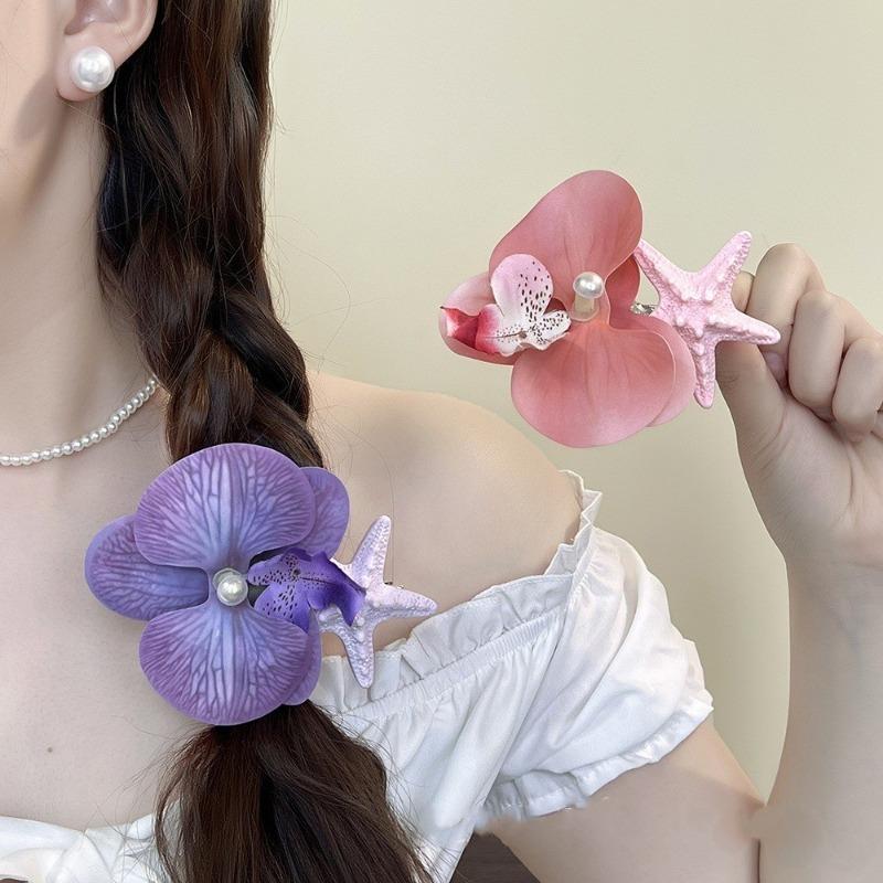 Romantic Phalaenopsis Starfish Hair Clips Female Korean Summer Beach Resort Duckbill Clip Hair Accessories