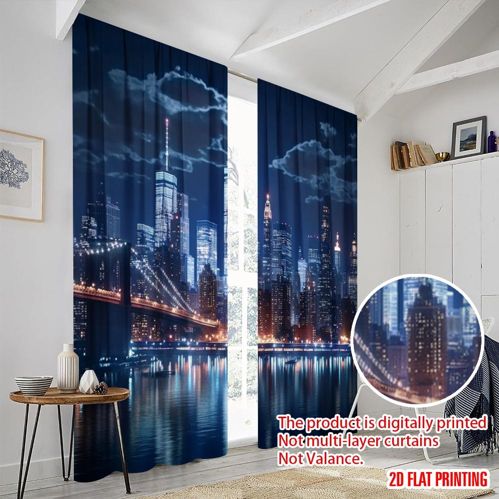 2pcs,2D plane printing Popular Curtains Nightscape Majesty Versatile Polyester (without rod) Outdoor Decorations Use for Home &