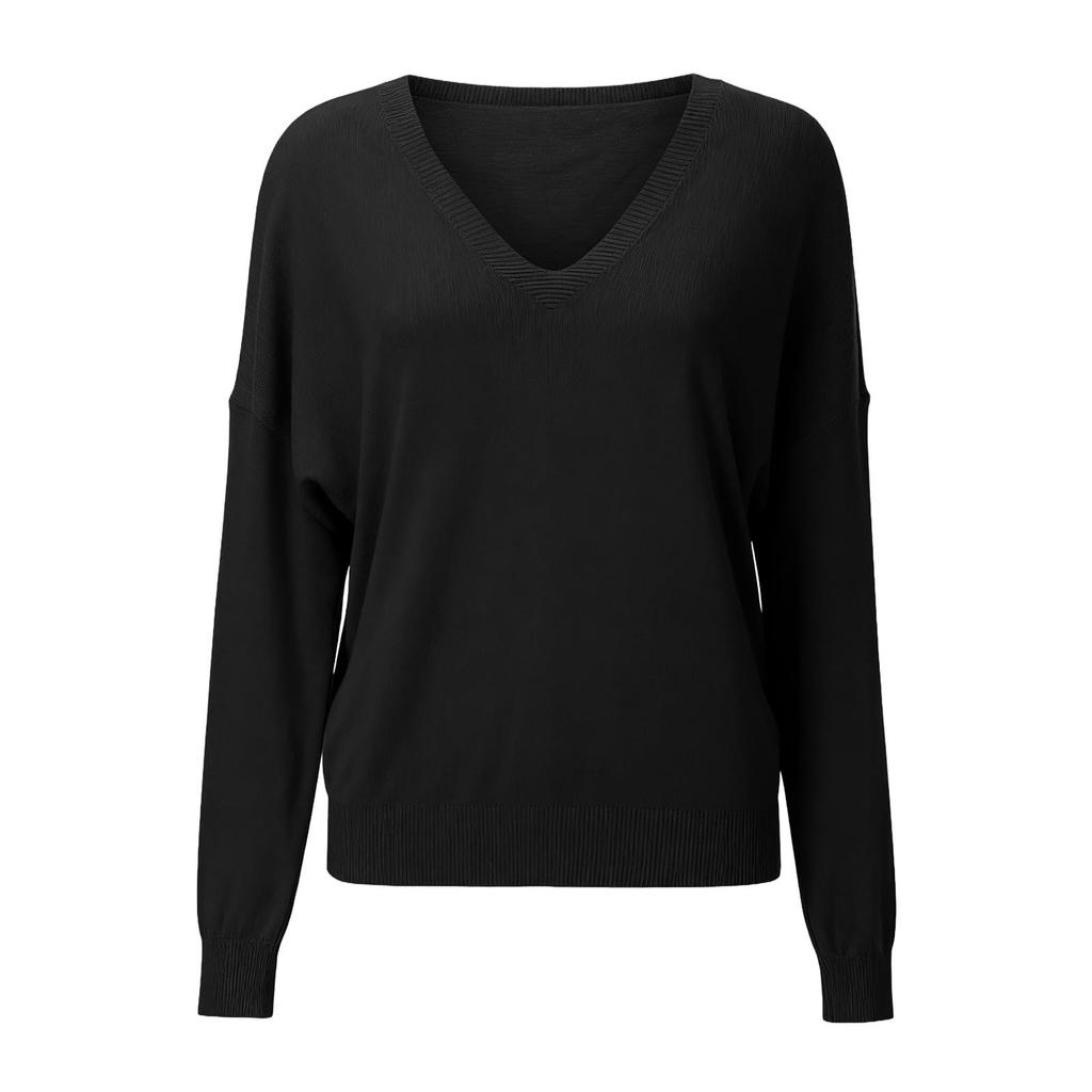 Women's Fashionable Casual Knitted Top Loose-Fit Solid-Colour Long-Sleeved Jumper