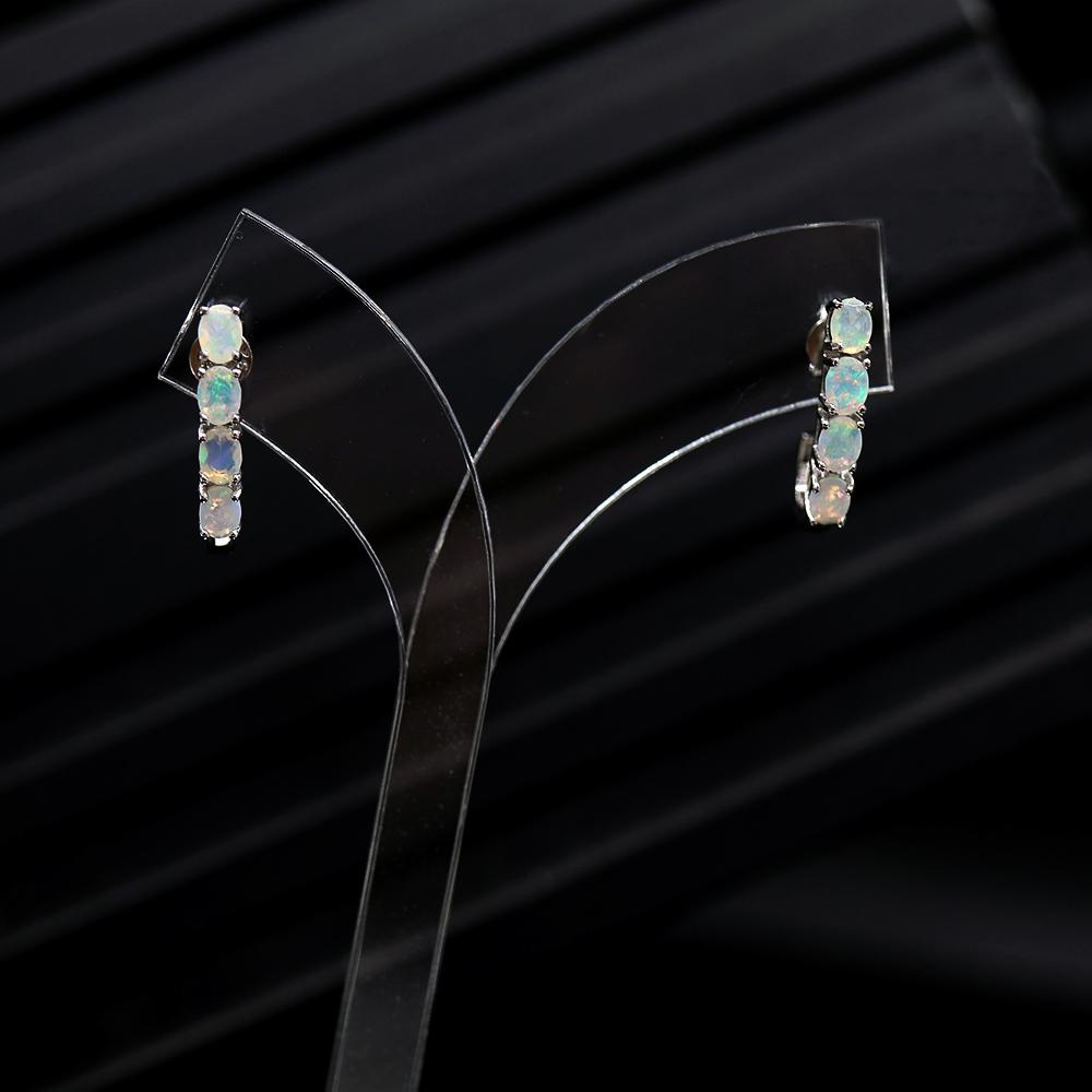 עגיל צמוד כסף סטרלינג 925 אבן חן טבעית אופל 8 יחידות חתך אופל ov 3*4 מ"מ תכשיטים עדינים לאישה מתנה