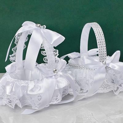 Ceremony Home Decor European Style Lace Pearl Romantic White Wedding Flower Basket Flower Girl Basket