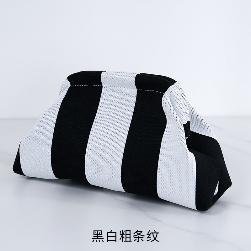 New Knitted Handbag Striped Cloud Large Capacity Daily Versatile Contrasting Color Clip Bag
