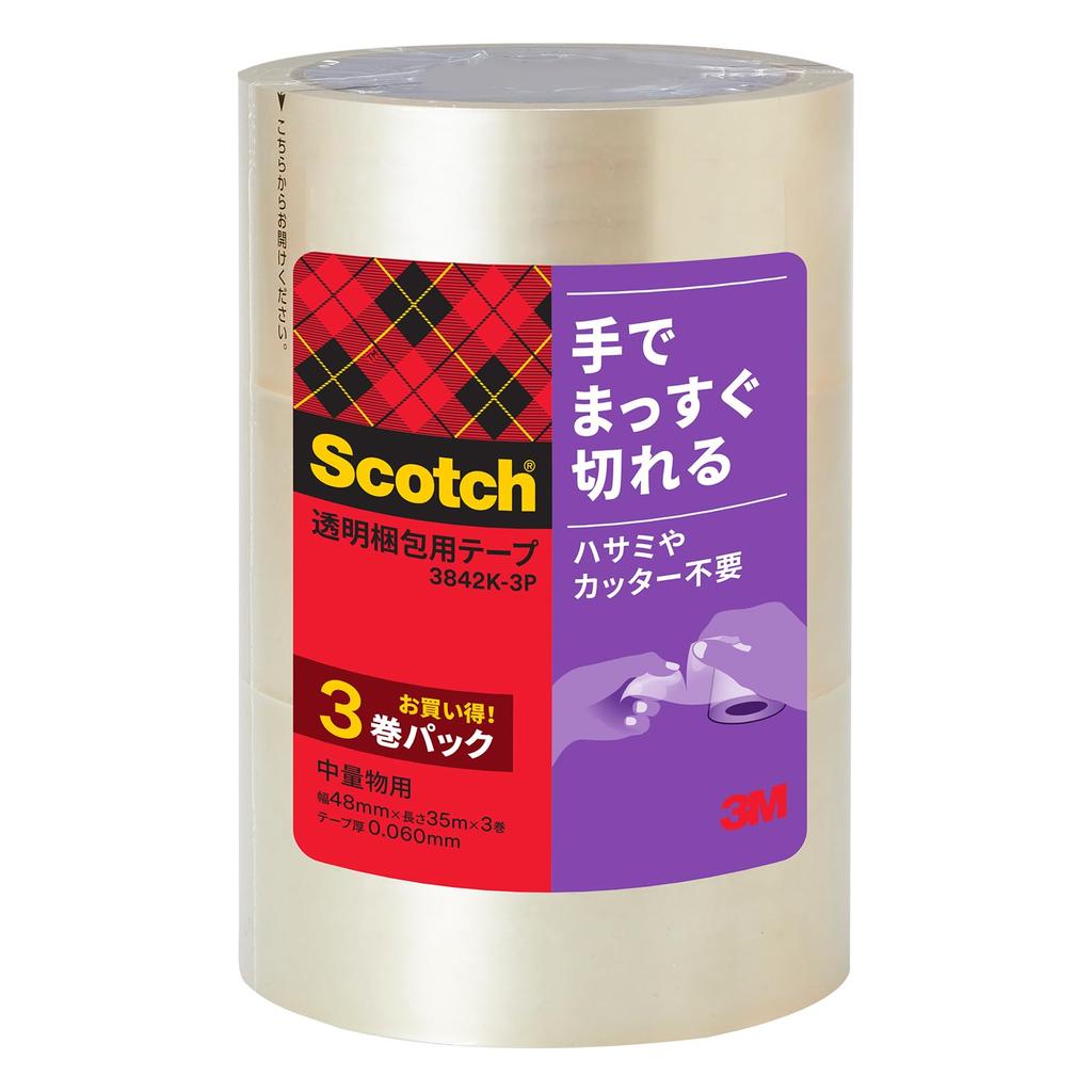 3M Scotch Packing Straight 48mm x [Hand-Tearable Tape] Tape, Hand-Tearable Tape, 35m, 3842K-3P